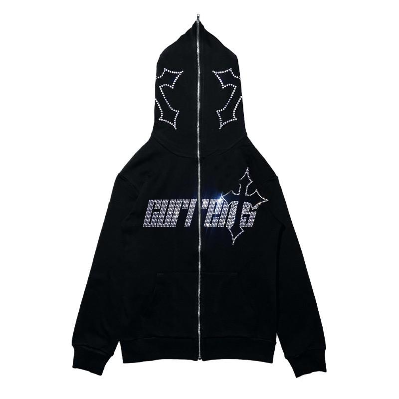 Y2K Vintage Zip-Up Hoodie Women Men Loose Fit Streetwear Graphic Print Casual Sweatshirt