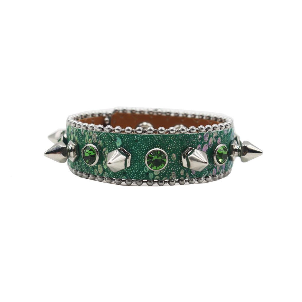 Y2K Gothic Punk Rhinestone Studded Leather Bracelet Wristband
