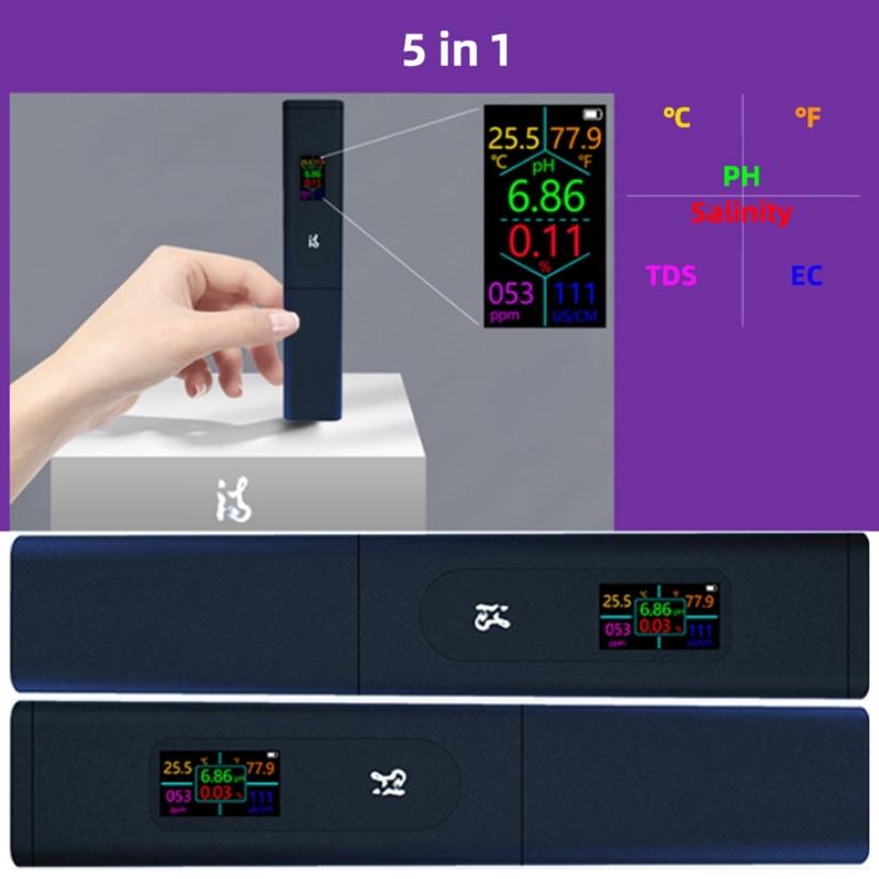 5 in 1 Water Quality Monitor Convenient Digital Display Water Quality Testing Pen Durable for Aquariums & Swimming Pools