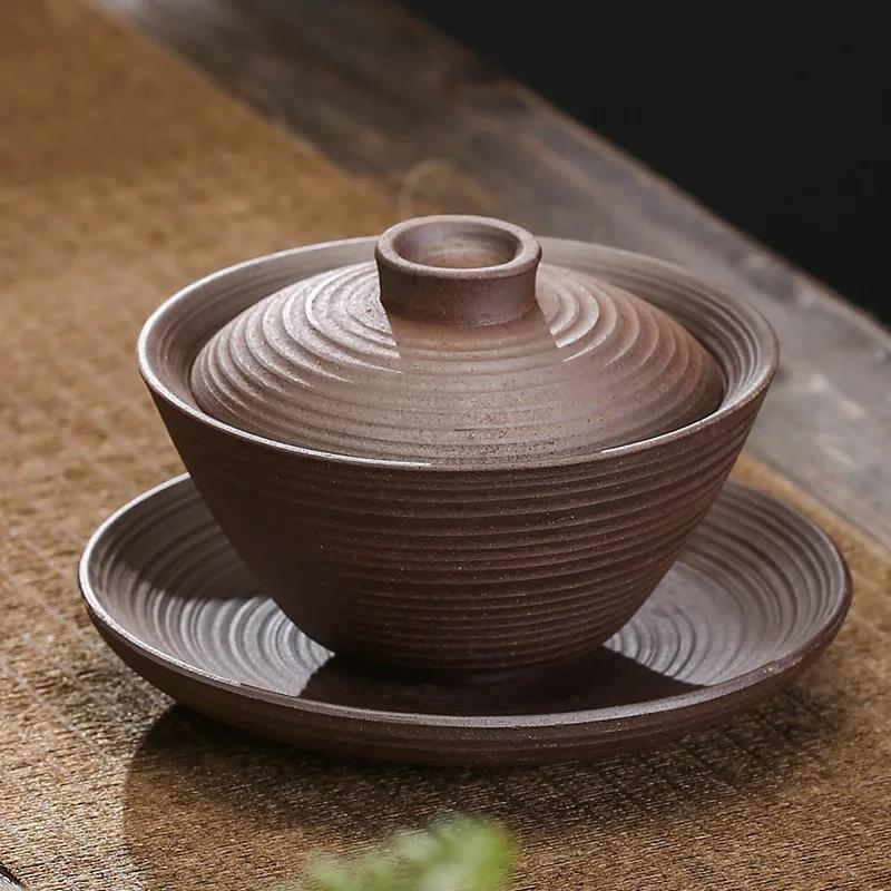 

Керамическая крышка чаша большой ручной чайник ручная работа чаша для чая керамическая неглазурованная Sancai чайный сервиз аксессуары чайник