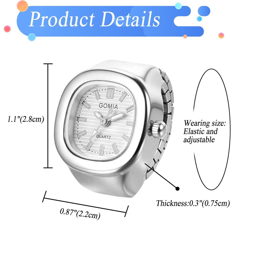 Ring Watch Women's Simple Stylish Square Stainless Steel Finger Ring Free Size Quartz Fashion Accessory - Birthday Christmas Valentine's Day Gift