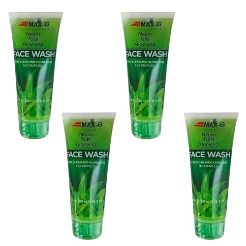 MAX-G Herbals Neem Tulsi Aloe Vera Face Wash | Pack of 4 (100 ml Each) | Natural Ayurvedic Face Cleanser for Clear & Glowing Skin | Anti-Pimple, Ac