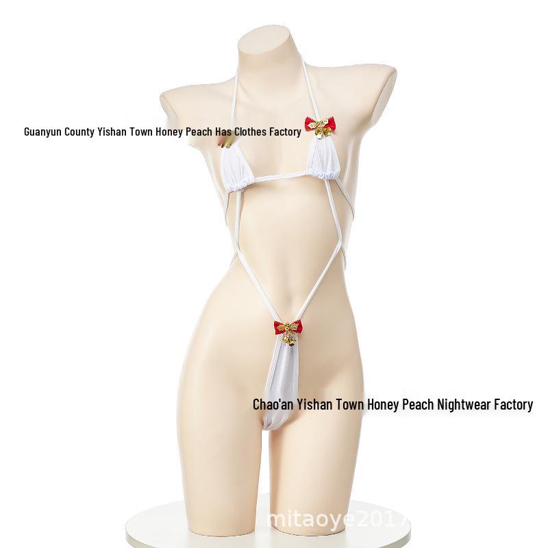 Seductive Christmas Bell Bikini Bodysuit: Hot Lace-Up Lingerie Pajamas.