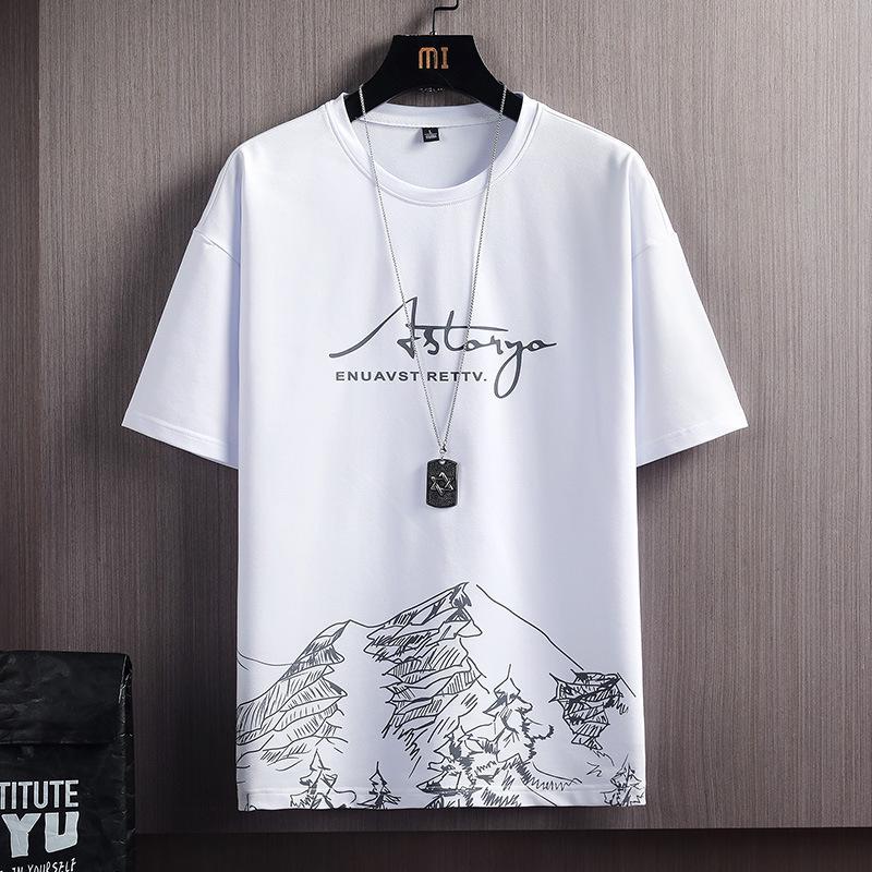 Men's Summer Snow Mountain Print Short-Sleeved T-shirt and Slim-Fit Shorts Two-Piece Set
