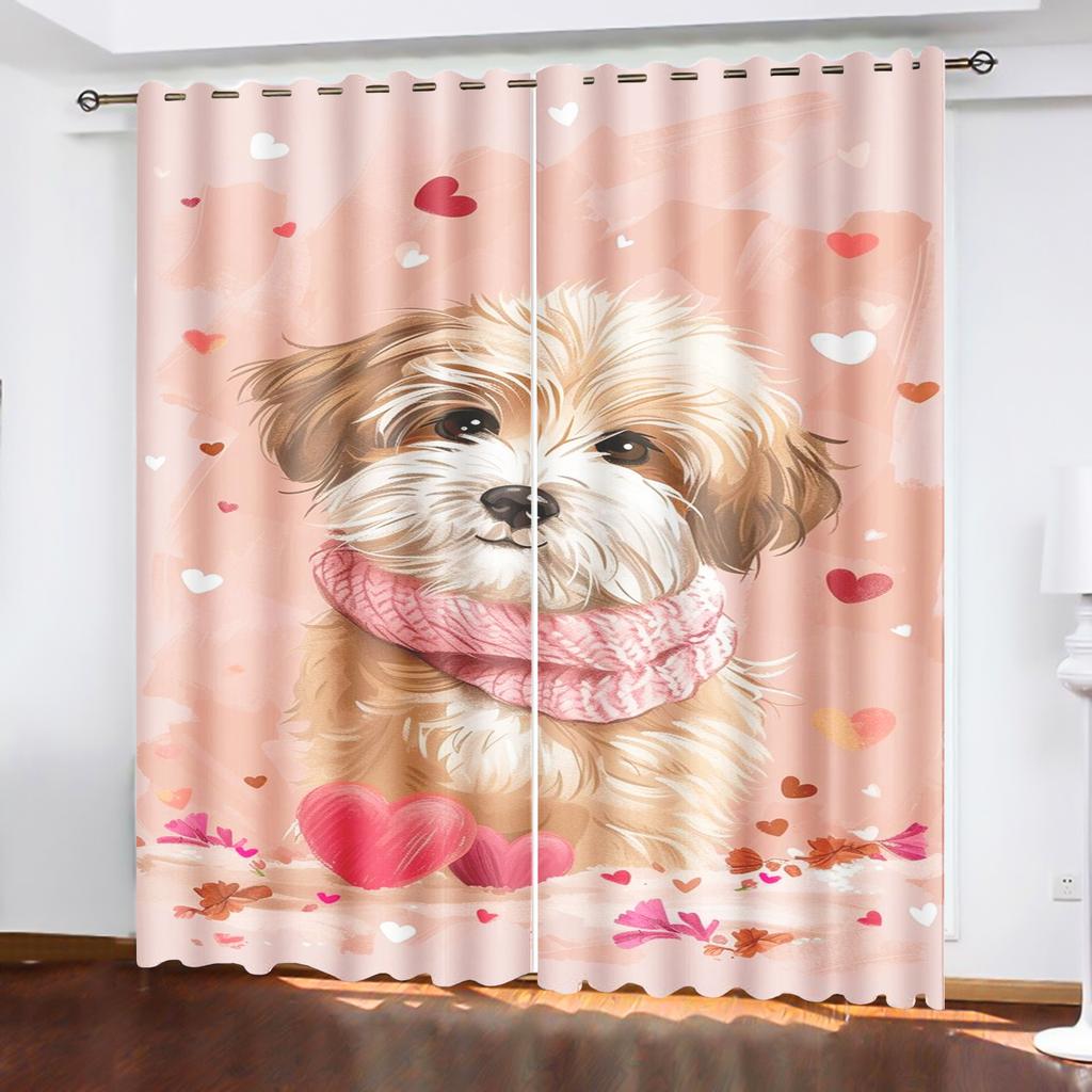 Dog Curtains Home Decor Dustproof Cute Cartoon Bedroom Cartoon Curtain Window Animation Children Print Decoration