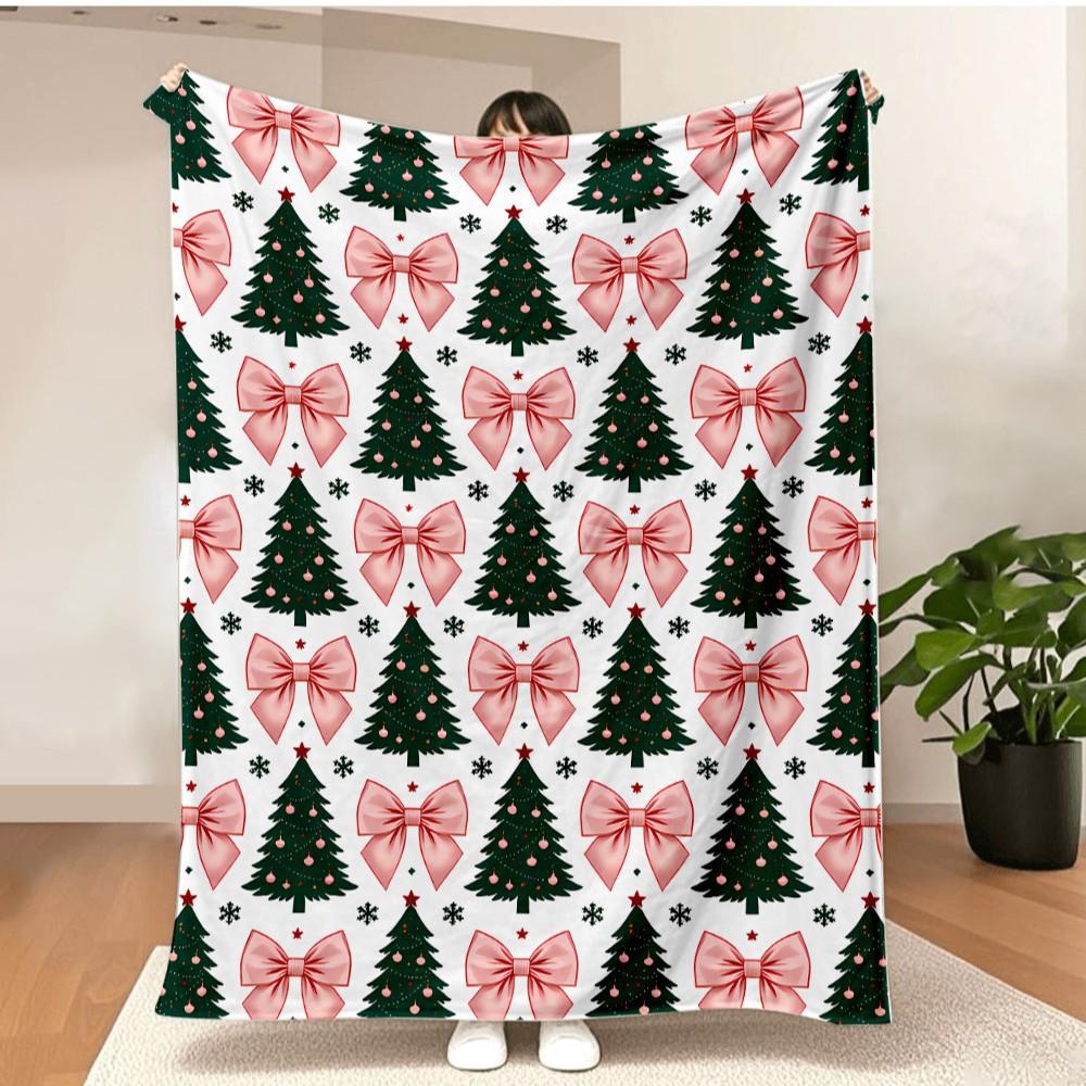 Merry Christmas Blanket Christmas Tree Gingerbread Man Red Flannel Blanket for New Year Christmas Gift for Family Nana Mon Dad