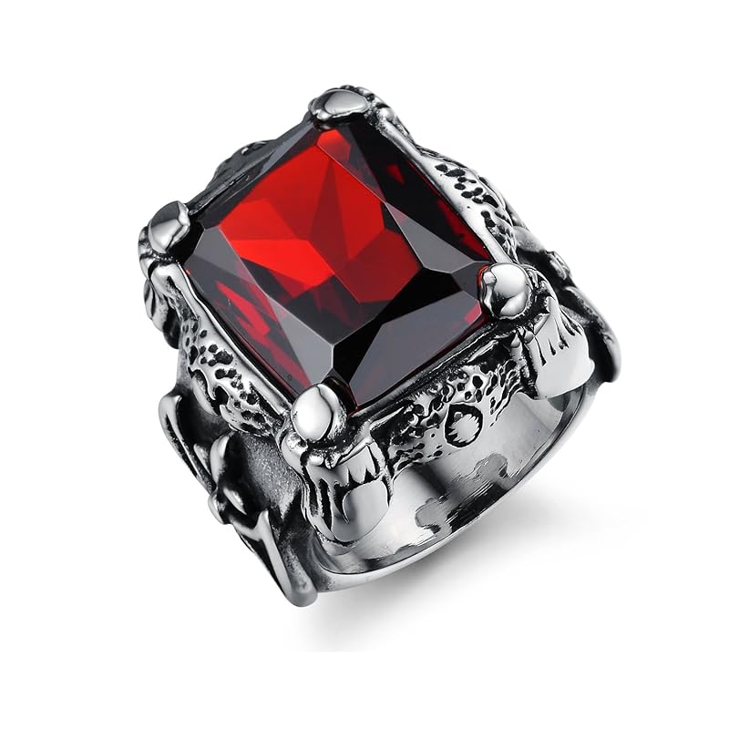 

[Rockyu] brand jewelry Popularity mens rings No. 15 stainless signet ring zirconia large grains birthstone square