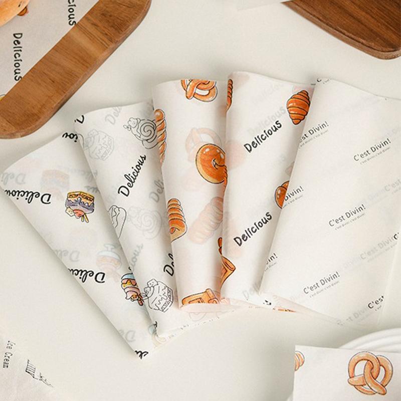 100Pcs Deli Wax Paper Sheets For Food Basket Liner Cake Style Printed Greaseproof Deli Paper For Wrapping Bread Burgers