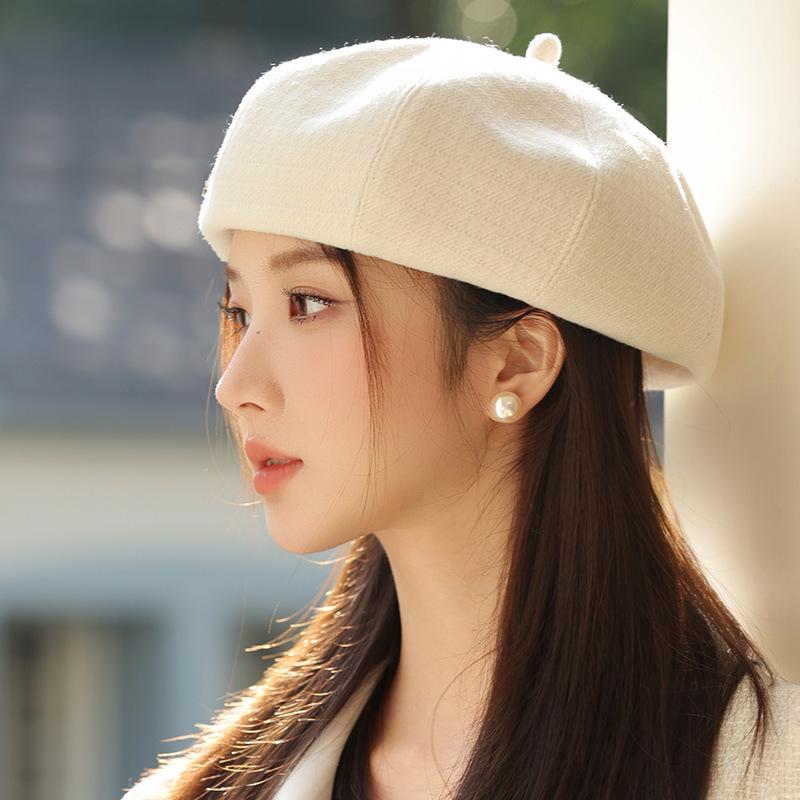 Korean Casual Bow Beret Women's Autumn and Winter New Style Face-showing Small Pumpkin Hat Warm and Versatile Octagonal Bud Hat