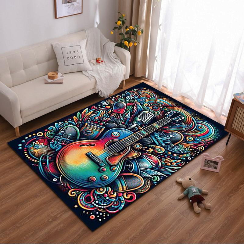 Colorful Abstract Guitar Design Carpet with Musical Elements Pattern Suitable for use as an anti-slip for living room bedroom sofas 40x60cm( 15x23in )