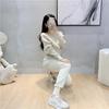 Korean Petite V-Neck Off-Shoulder Knit Two-Piece Set for Women - Autumn/Winter