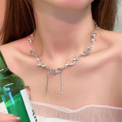 Vintage Zircon Pendant Tassel Necklace Clavicle Chain Choker For Women Girls  Jewelry Party Gift