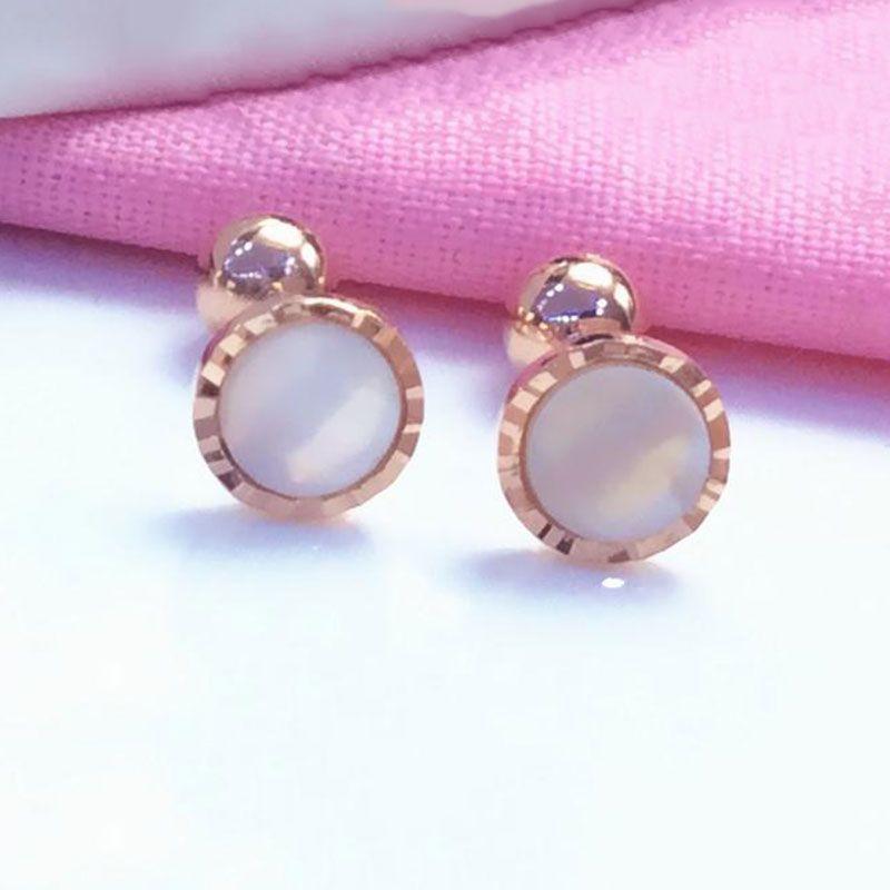 Серьги-гвоздики Круглые с Фритиллярией Цвет Золото Простые Холодный Стиль Изысканные Серьги с Покрытием Розовым Золотом