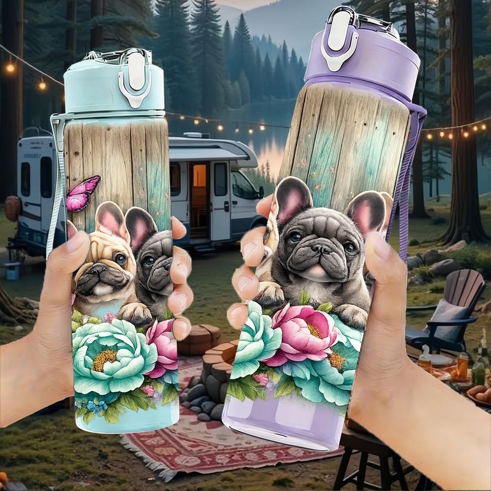 1PC Rabbit Butterfly Floral Country Print 750ml Color Plastic Sports Water Bottle Leakproof Flip Straw Lid Suitable for Sports Office Home Use