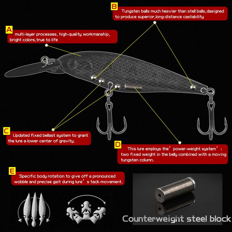 Fishing Baits Minnow Crankbaits Lures  with Metal Triple Fishing Hooks for Trout Bass Perch Fishing