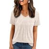 Women's Summer New Short-Sleeve V-Neck T-Shirt Loose Casual Pleated Top
