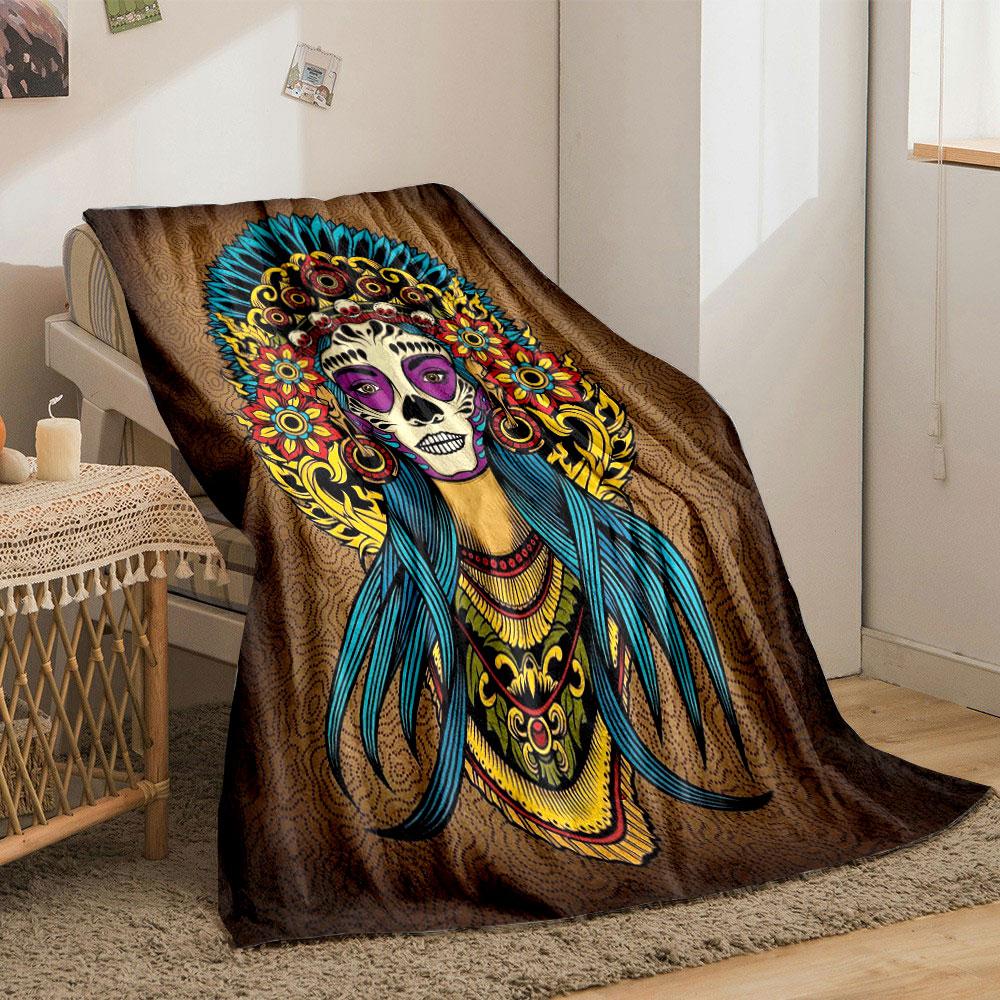 Sugar Skull Floral Blanket Printed Blanket for Living Room Bed Couch lunch break Soft Cozy Blanket for Friend's festival Gift