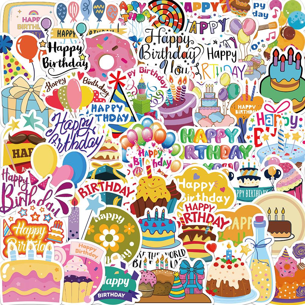 50 Birthday Wishes Graffiti Stickers Decorate Suitcase Guitar DIY Waterproof Stickers