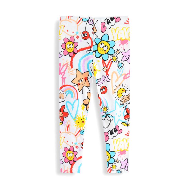 2026 Autumn Trendy Girls  Cartoon Print Leggings: Sweet Style, Spring Collection, Long Pants 100-110cm (5T)