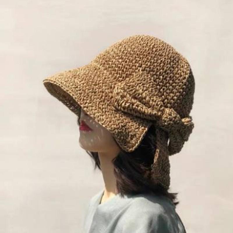 1Pcs Bow Sun Hat Wide Brim Floppy Summer Hats For Women Beach Panama Straw Dome Bucket Hat Mountaineering Hat