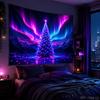 Neon Purple Blue Aurora Tree Snowy Mountain Ice Reflection City Christmas Tapestry Wall Hanging Bedroom Living Room Dorm