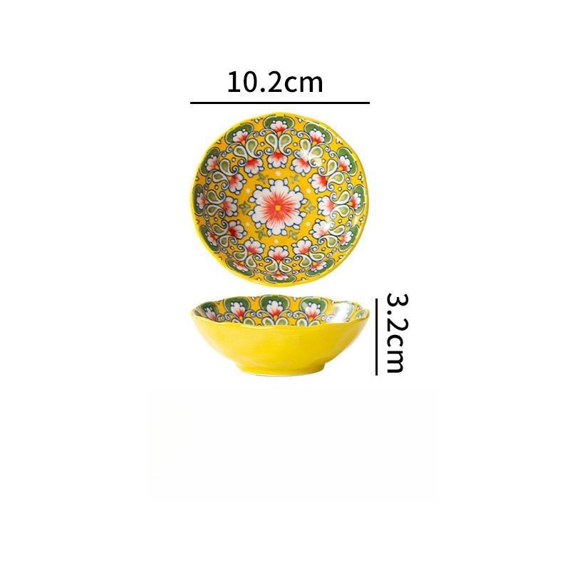 Bohemian Ceramic Sauce Dishes Retro-Style Dish for Hot Pot Dipping, Snack Small Dishes Korean Kimchi Side Dishes