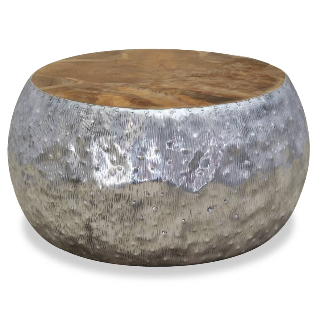  Coffee Table, Aluminum, Teak Wood, 60 X 60 X 30 Cm