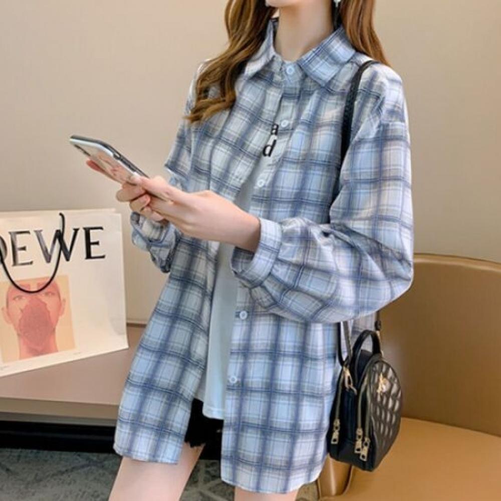 Navava Men Casual Check Thin Long Sleeve Shirt Nb1929