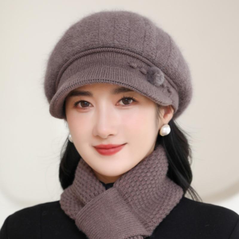 Women's Knitted Hat for Fall Winter - Lightweight Elastic Fit Warm Hat, Solid Color Short Brim Hat