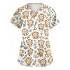 Top da Lavoro da Donna con Scollo a V, Manica Corta, Spacchi Laterali e Tasche, Stampa Animalier, Camice Medico, Vestibilità Comoda