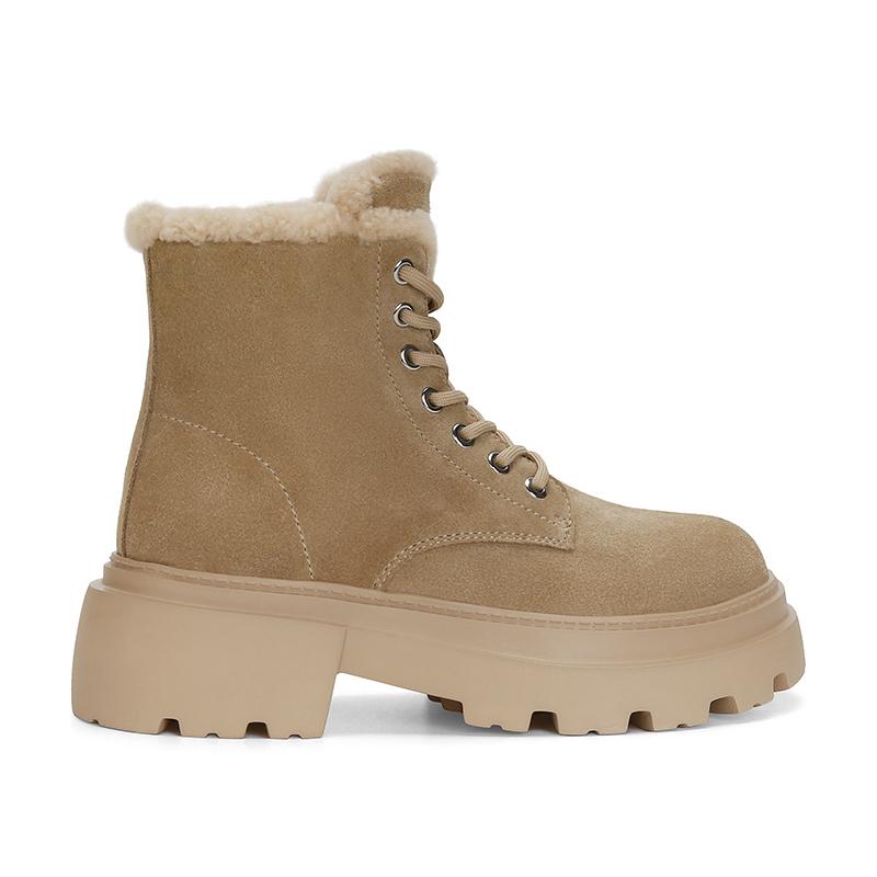 Warm and velvet thick-soled thick-heeled lamb wool Martin boots women s locomotive short boots 40 хаки