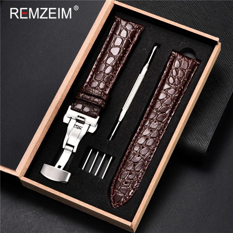 Leather Watch Band 18/20/22/24mm Universal Bracelet Crocodile Pattern Business Watchband Accessories with Gift Packing Box