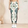 Women Plus Size High Waist Black White Printed Side Eyelet Lace Up Full Length Leggings