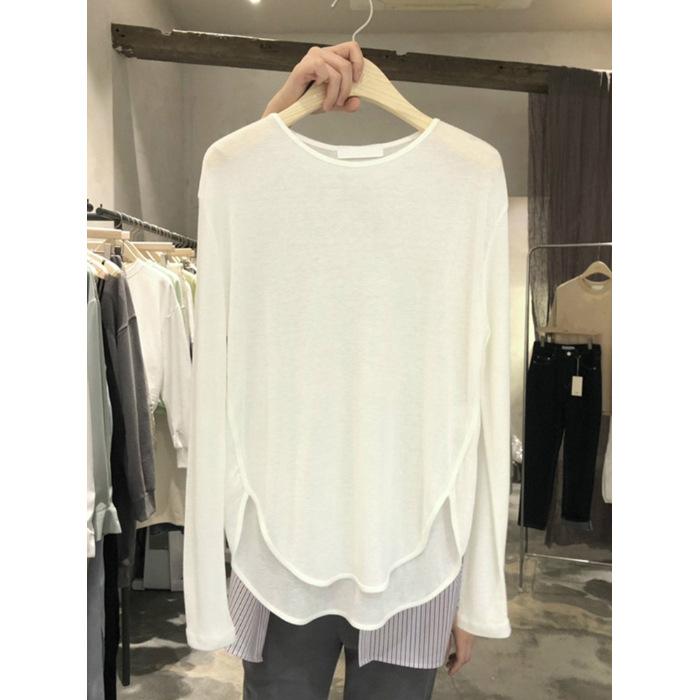 

European goods, foreign style outerwear tops, blouses 2025 spring and autumn new design sense loose thin long-sleeved white T-shirt women S белый