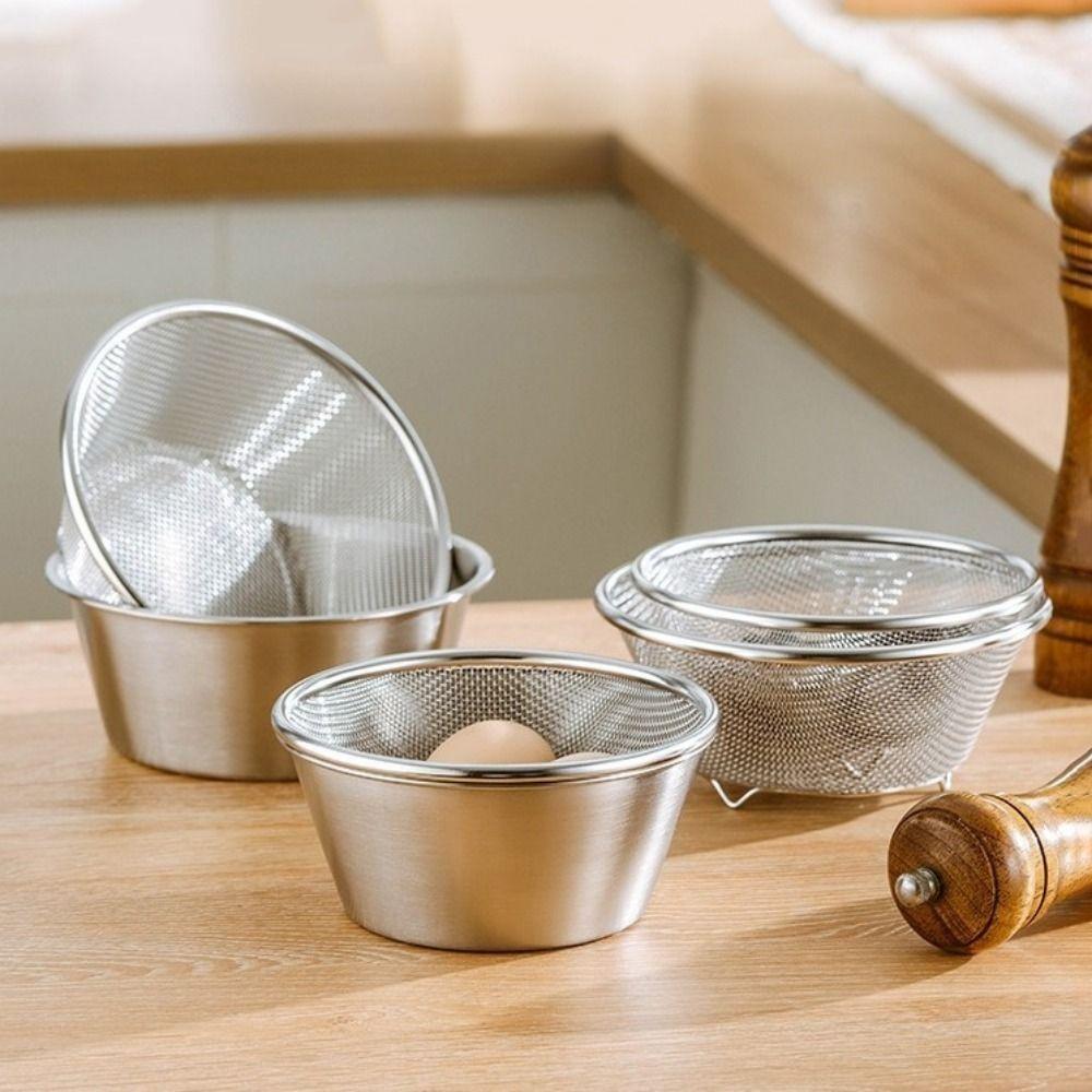 Double Layer Stainless Steel Colander Set Space Saving Stackable Rice Washing Bowl Mini Strainer Bowl Set Food Preparation