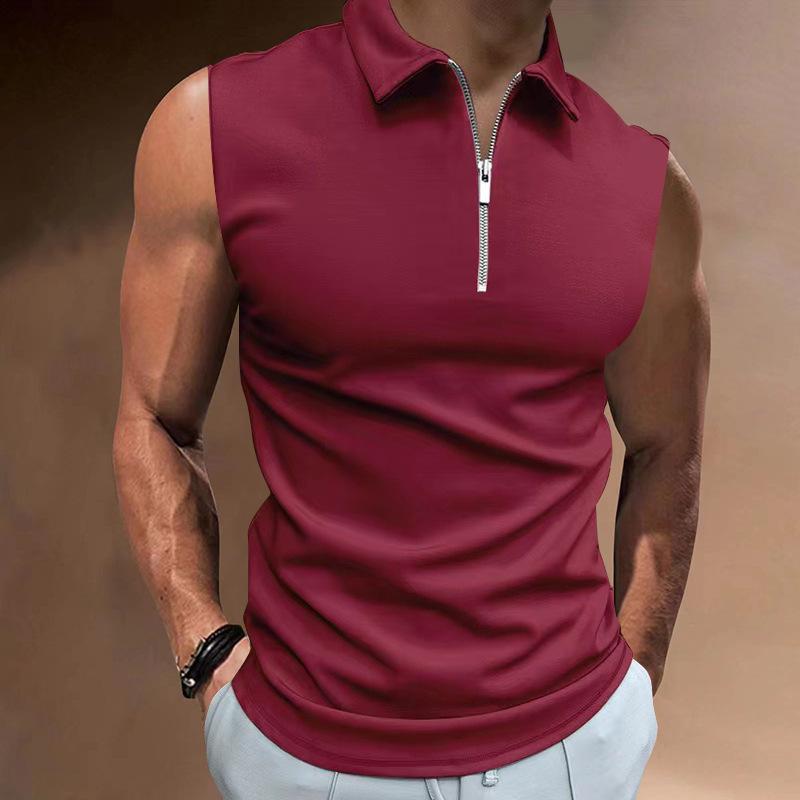 Polo senza maniche con mezza zip, vestibilità slim, top casual versatile