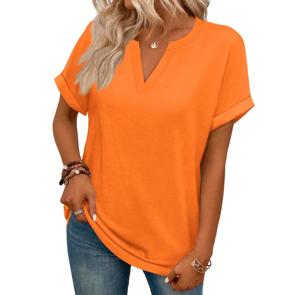 Stylish Women's Casual V-neck Short-sleeved Color T-shirt