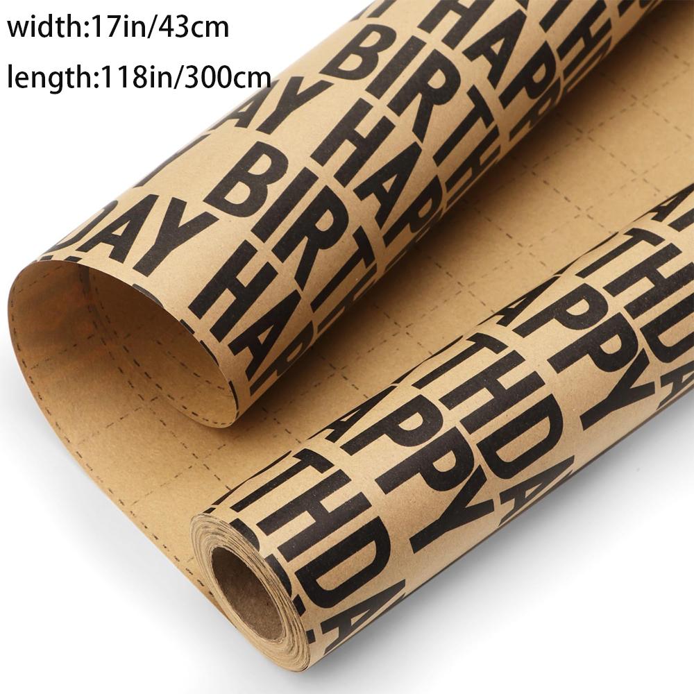 1roll Happy Birthday Gift Wrapping Paper, Vintage Striped Kraft Paper, High-Quality DIY Party Decoration, New Year Decoration