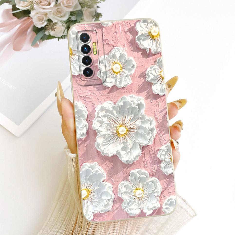 Daisy Bow Pattern Butterfly Flower Cherry Back Cover For Tecno Camon 17 17P 17 Pro Phone Case Soft Silicone Casing CG6 CG7 CG8