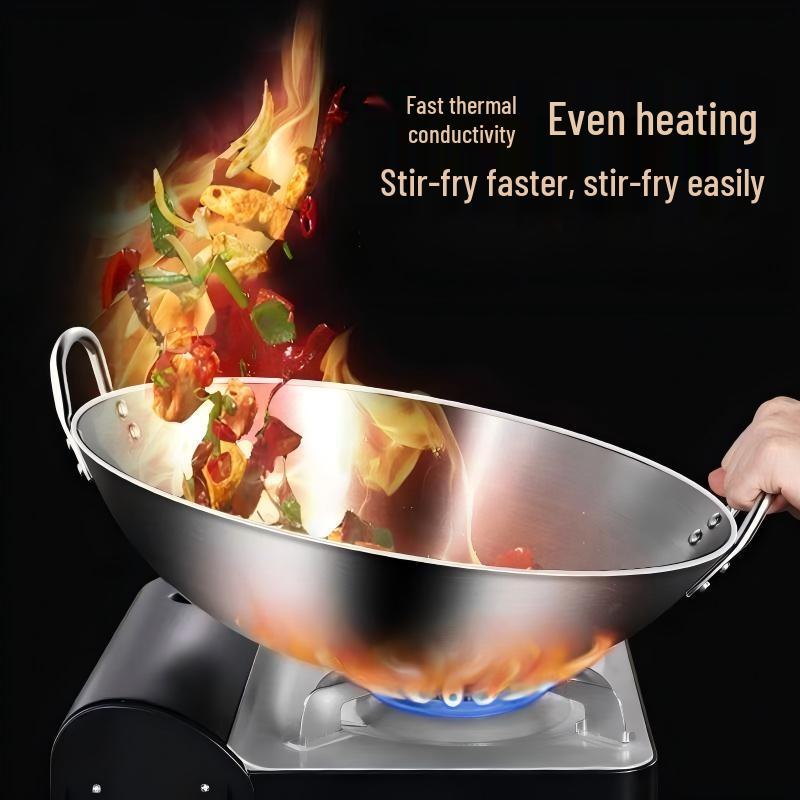 ZISIZ Commercial 304 Stainless Steel Double-Handle Wok