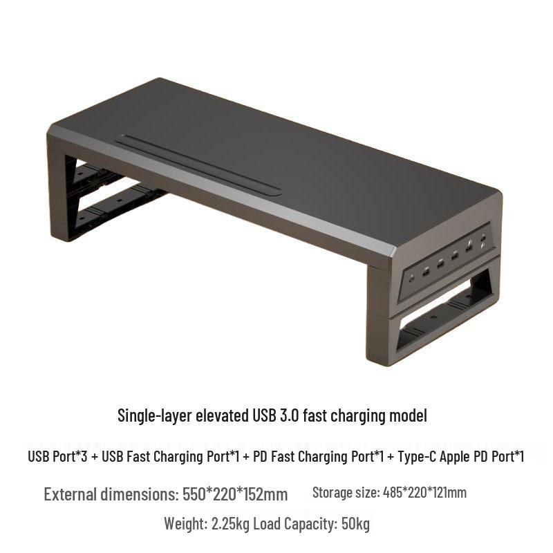 Gecko Double-Layer USB-C Monitor Riser with Expansion & Charging