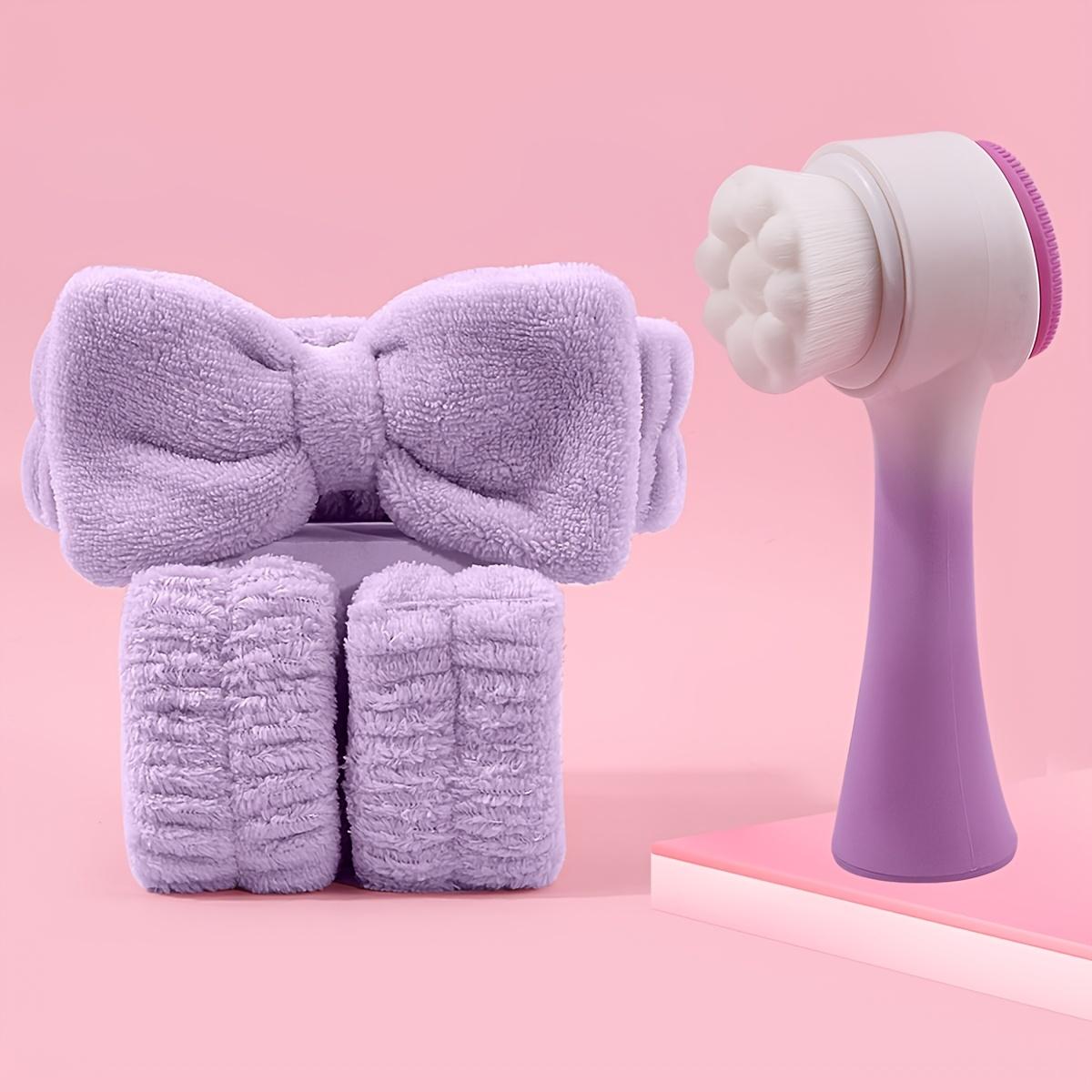 

Набор из 4 предметов, силиконовый набор для очищения лица, отшелушивающая щетка, глубокий массаж, повязка на голову с бантом, напульсники, средства по уходу за кожей фиолетовый