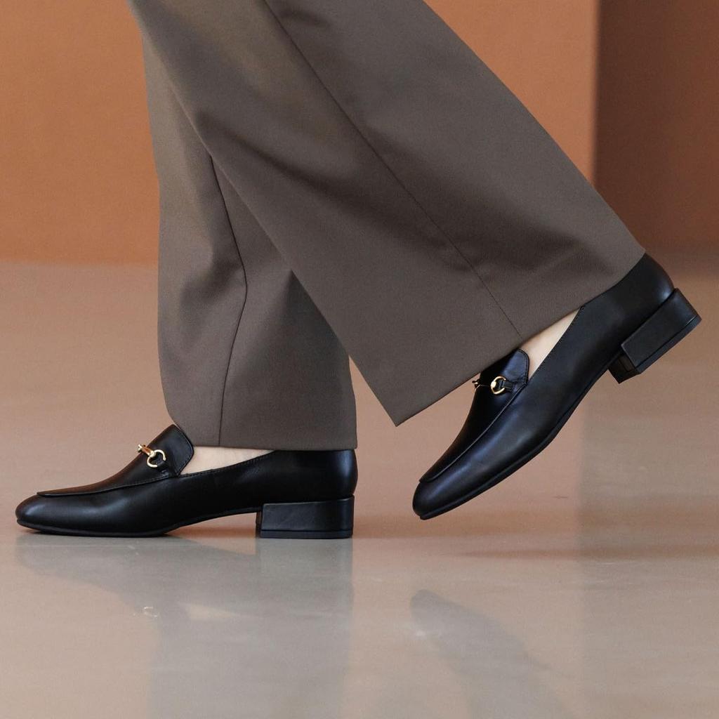 Genuine Leather Cushioned Soft Flat HIMIKO Himiko Square Toe Bit Loafers 651315 Black 235