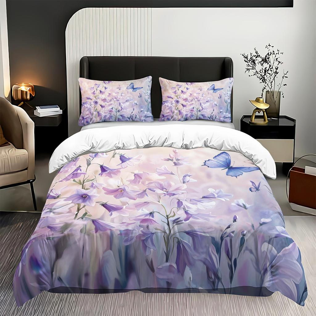 Safflower Green Leaf Quilt Cover Three-Piece Small Fresh Quilt Cover Pillowcase Digital Printing Bed Kit