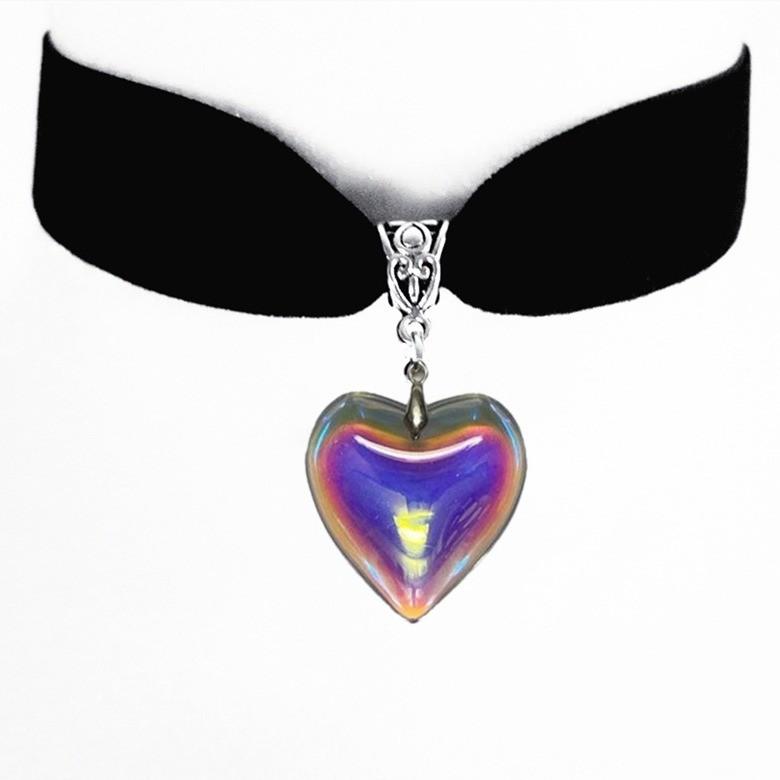 Gothic Red Heart Pendant Necklace With Black Velvet Chain For Women