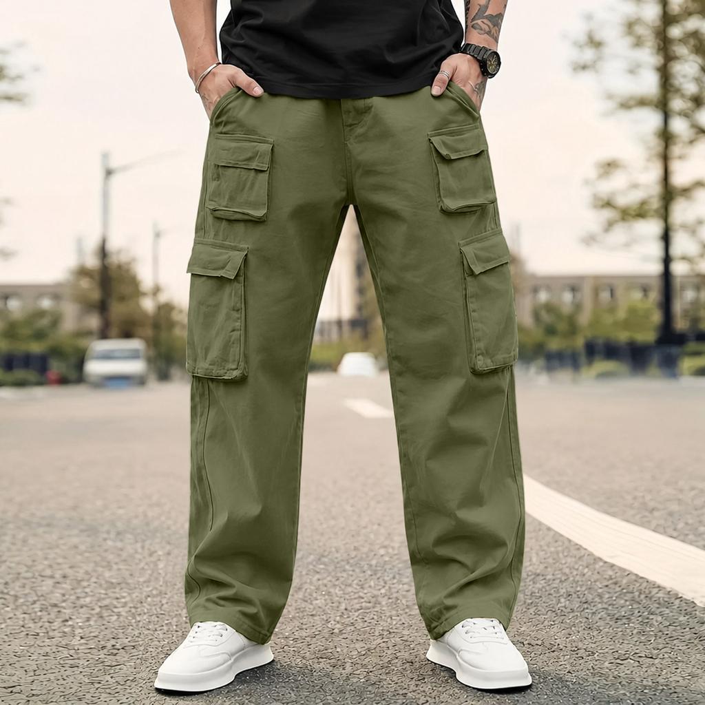 Men's Loose Fit Wide Leg Cargo Pants Straight Leg Casual Trousers for Work and Everyday