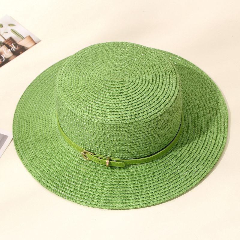 Grass green flat top top top hat straw hat ladies summer beach hat sunshade vacation seaside hat flat brim jazz hat