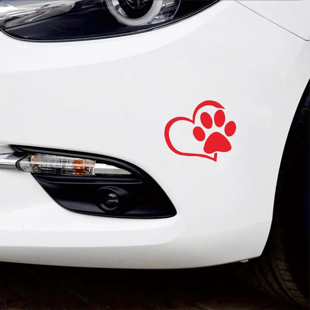 Car Heart Decal, Auto Waterproof Dog Paw Decoration, Reflective Love Paw Print Car Sticker,