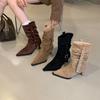 2025 Winter New Pointed Belt Buckle Stiletto Stack Martin Fashion Women's Short Boots