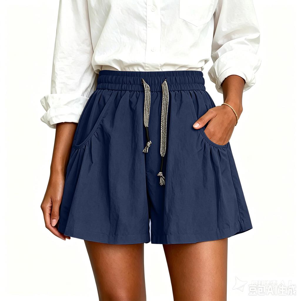 Women Summer Loose Fit Lightweight Casual Shorts with Pockets Elastic Waistband Drawstring Adjustable Relaxed Fit Bottoms